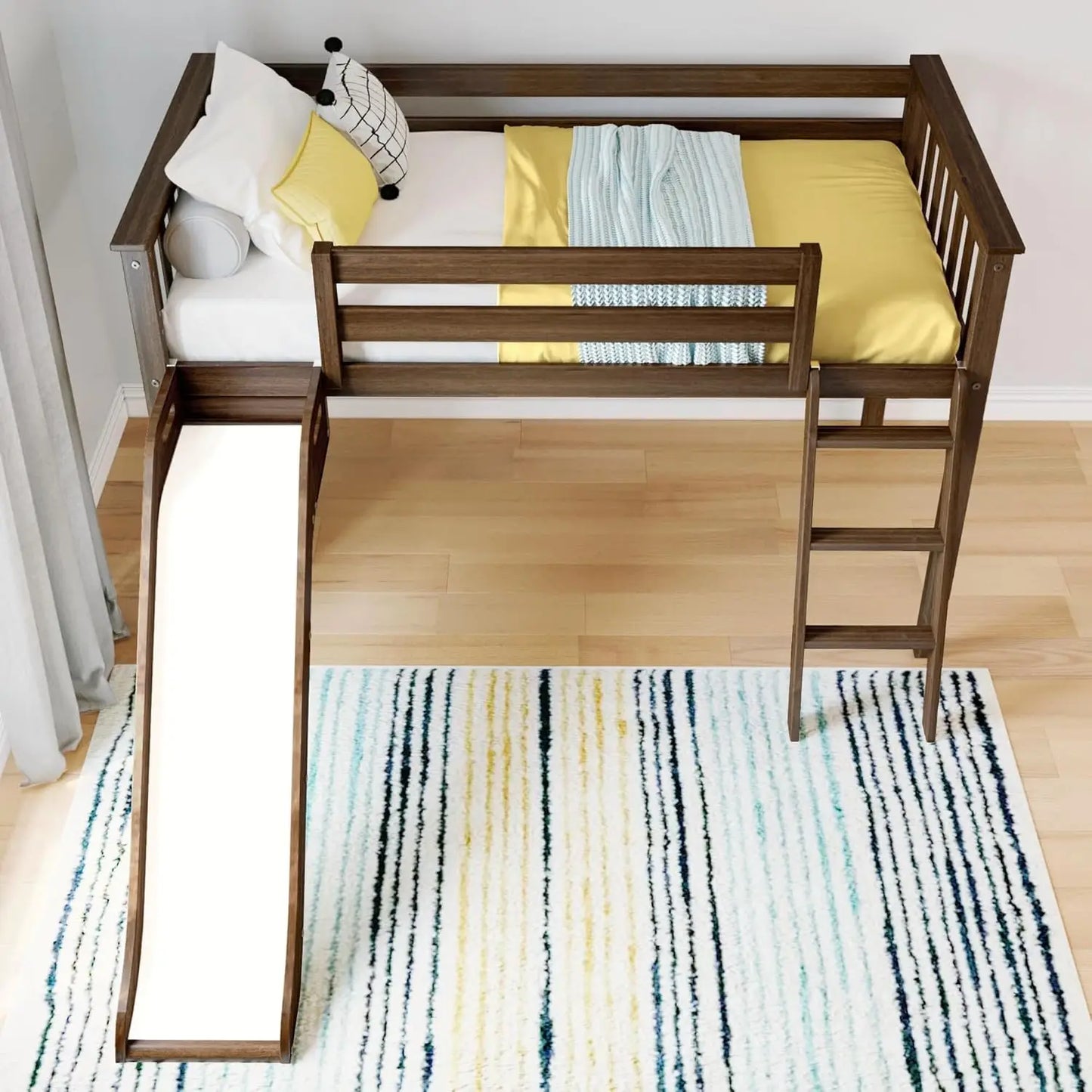 Twin Low Loft Bed with Slide & Ladder