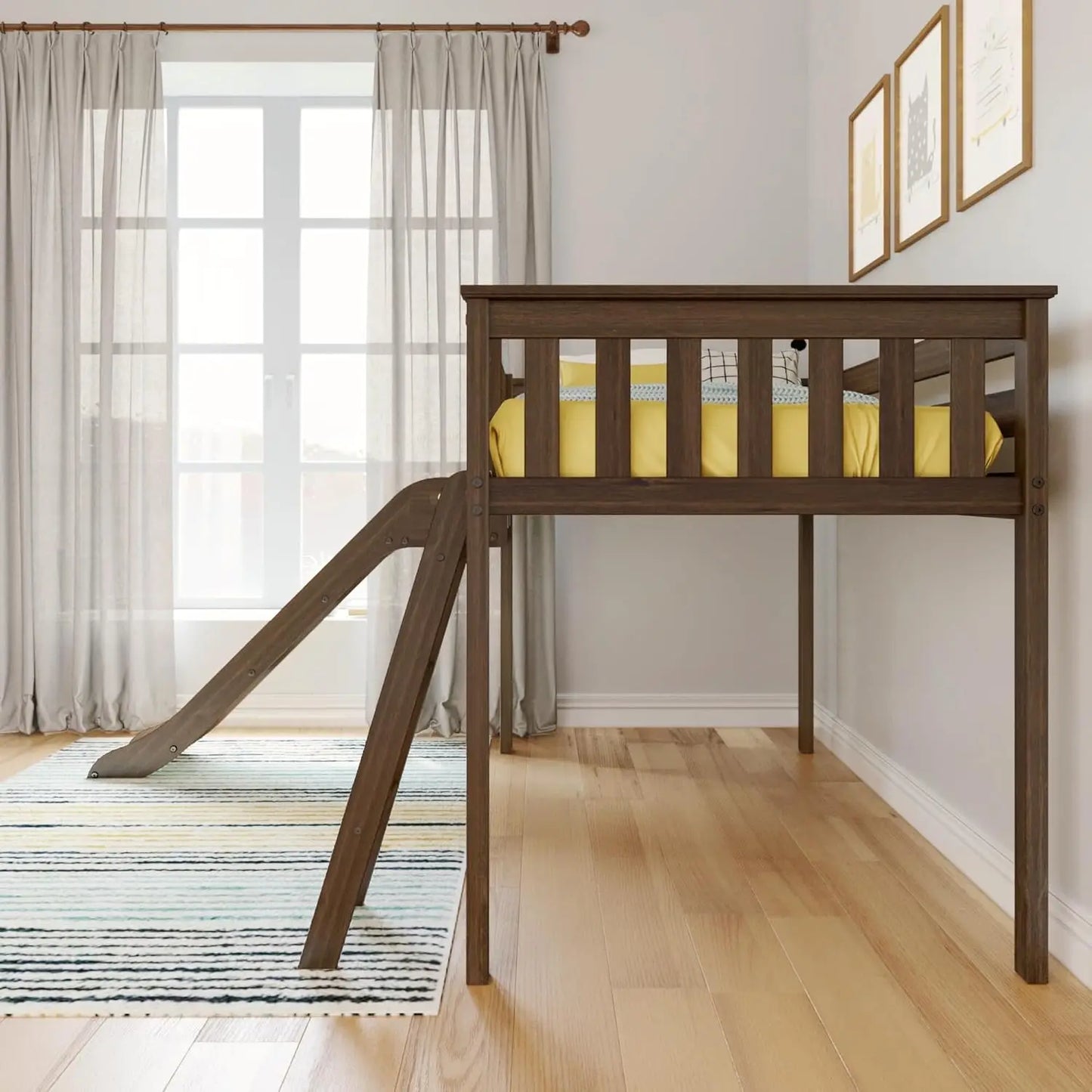 Twin Low Loft Bed with Slide & Ladder