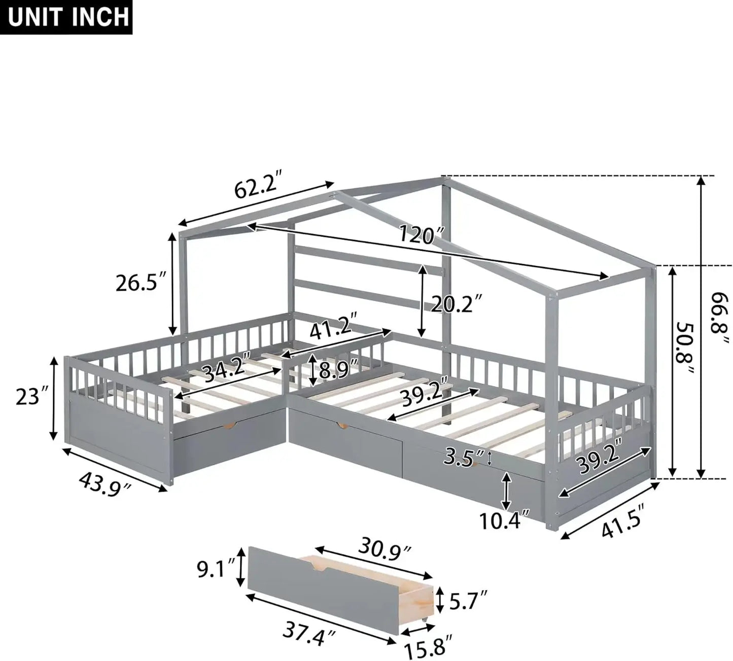 The MERITLINE L Shaped Twin Bed